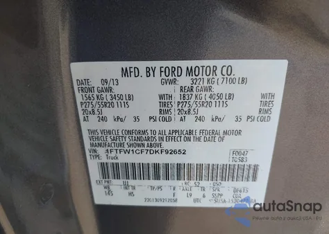 2013 Ford F-150 Lariat из США, поврежденный, VIN 1FTFW1CF7DKF92652